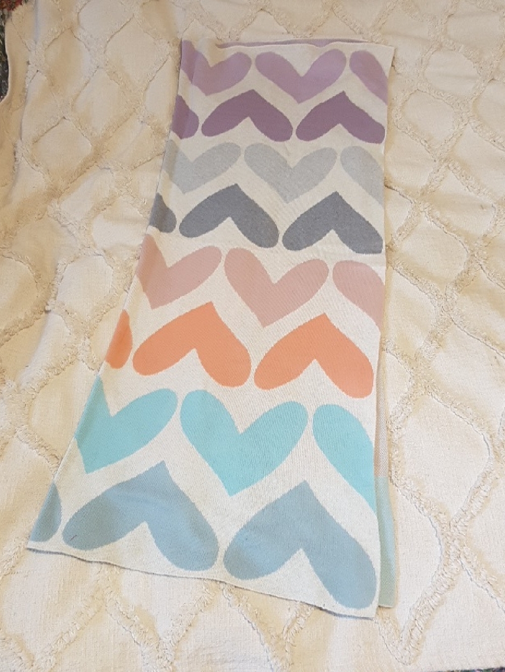 Queen West Pastel Heart Kids Knit Blanket  - Multicolor Hearts